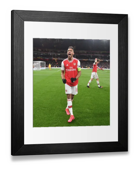 Framed Print : Arsenal's Europa League Victory: Aubameyang's Goal Secures Triumph over Olympiacos