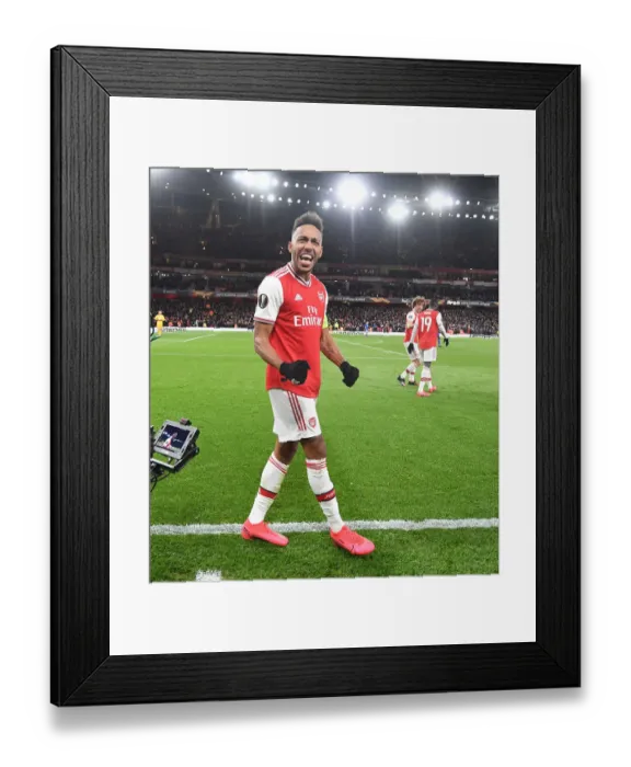 Framed Print : Arsenal's Europa League Victory: Aubameyang's Thrilling Goal vs. Olympiacos