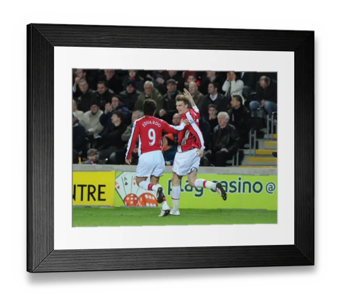 Framed Print : Bendtner and Eduardo: Celebrating Arsenal's Winning Goals Against Hull City (13 / 3 / 2010) Framed Print : Bendtner and Eduardo: Celebrating Arsenal's Winning Goals Against Hull City (13 / 3 / 2010)