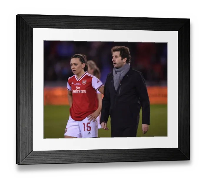 Framed Print : Arsenal Women's Manager and Katie McCabe Celebrate Continental Cup Final Victory over Chelsea