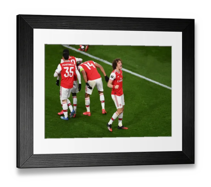 Framed Print : Arsenal's Europa League Victory: David Luiz Celebrates Goal Against Olympiacos
