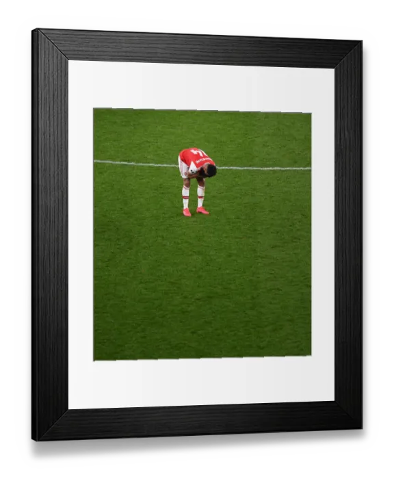 Framed Print : Arsenal's Aubameyang Celebrates at Full-Time: Arsenal FC vs Olympiacos FC, UEFA Europa League 2020
