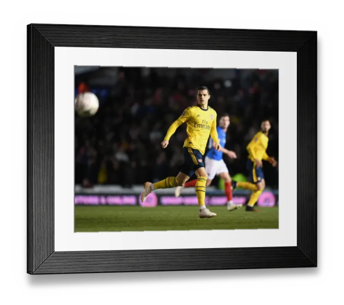 Framed Print : Granit Xhaka in Action: Portsmouth vs. Arsenal, FA Cup Fifth Round, 2020