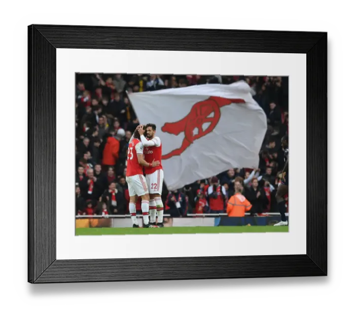 Framed Print : Arsenal's David Luiz and Pablo Mari Celebrate Victory Over West Ham United