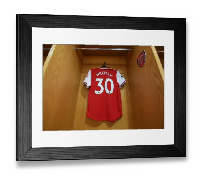 Framed Print : Arsenal's Nketiah Dons Premiere League Jersey Before Arsenal vs West Ham United