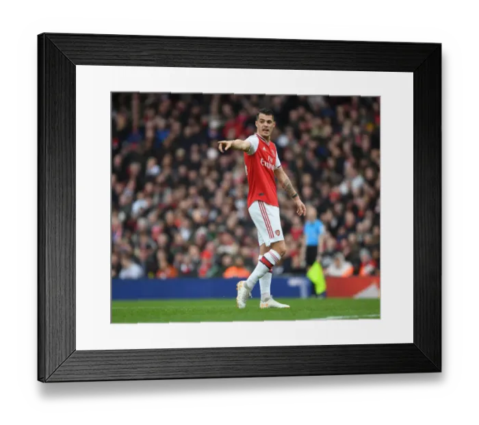 Framed Print : Granit Xhaka: Arsenal's Midfield Maestro in Action Against West Ham United, Premier League 2019-2020