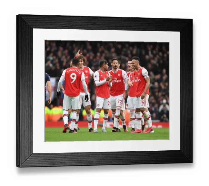 Framed Print : Arsenal Celebrate Lacazette's Goal Against West Ham: David Luiz, Nelson, Mari, Aubameyang Rejoice Framed Print : Arsenal Celebrate Lacazette's Goal Against West Ham: David Luiz, Nelson, Mari, Aubameyang Rejoice