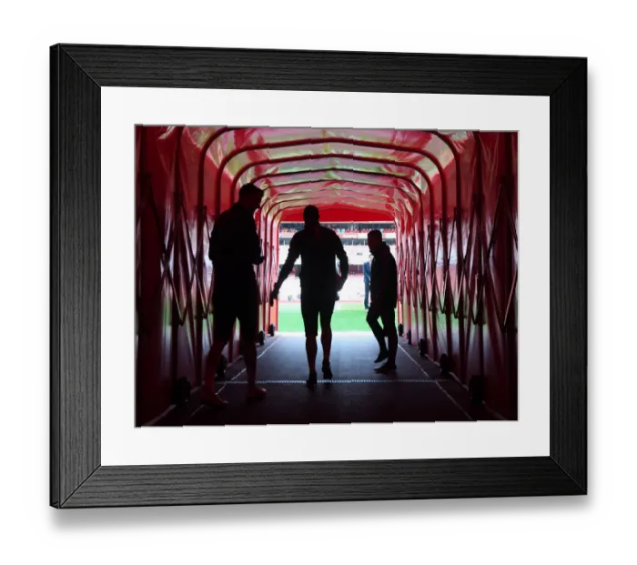 Framed Print : Arsenal Goalkeepers and Coach in the Tunnel Before Arsenal v West Ham United (2019-20)