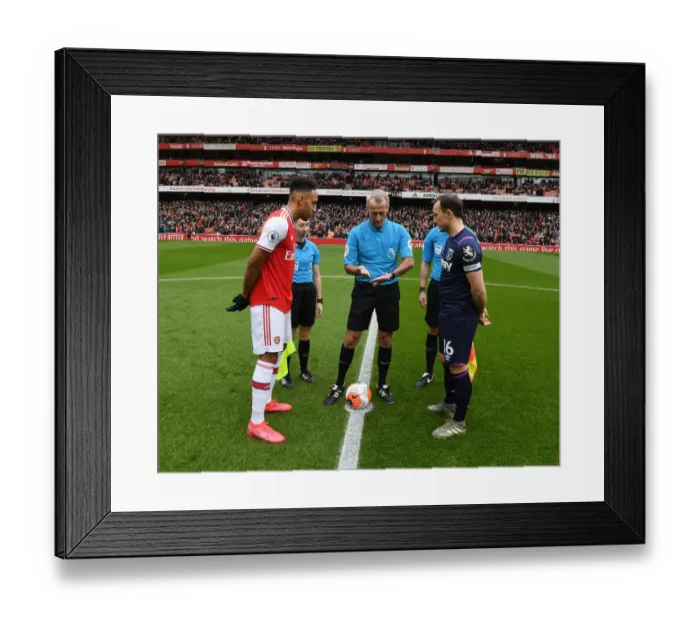 Framed Print : Arsenal vs. West Ham: Aubameyang and Noble at the Premier League Coin Toss