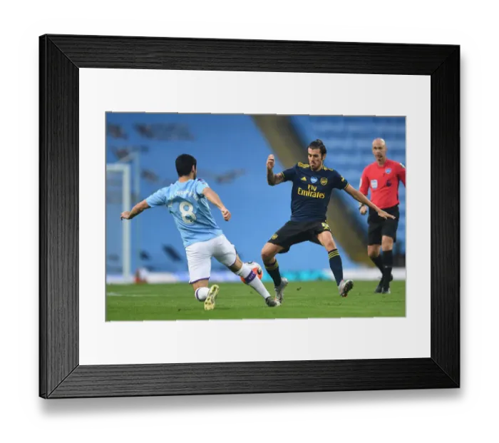 Framed Print : Dani Ceballos vs Ilkay Gundogan: Clash of the Midfield Titans - Manchester City vs Arsenal FC, Premier League 2019-20