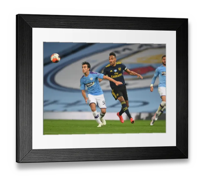 Framed Print : Aubameyang Closes In: Manchester City vs. Arsenal, Premier League 2019-2020