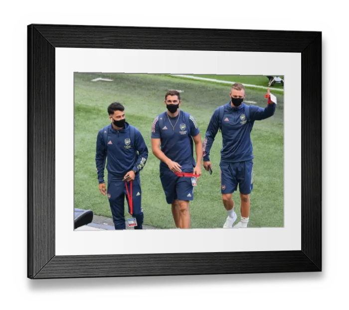 Framed Print : Arsenal Players Arrive at Brighton & Hove Albion Stadium for Premier League Clash (2020)
