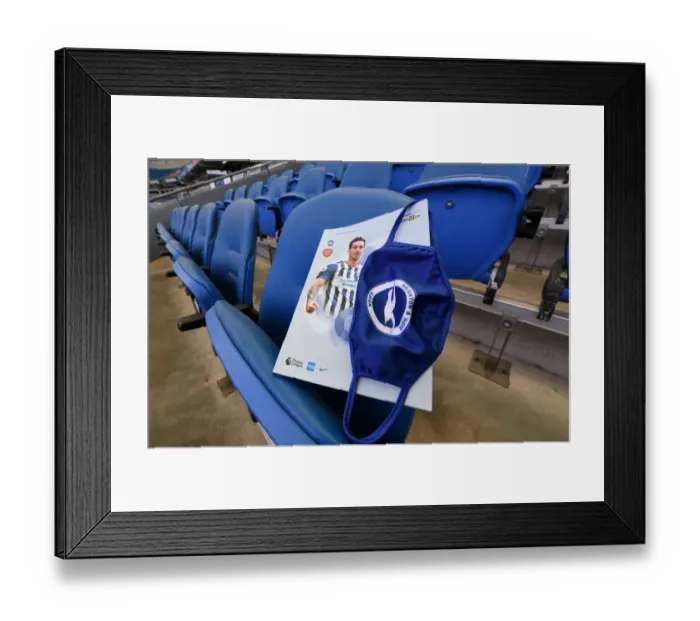 Framed Print : Brighton vs. Arsenal: Masked Premier League Clash with Match Programs, June 2020