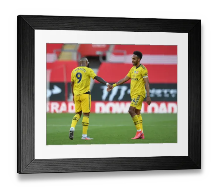 Framed Print : Arsenal's Lacazette and Aubameyang Celebrate Victory over Southampton (2019-20)