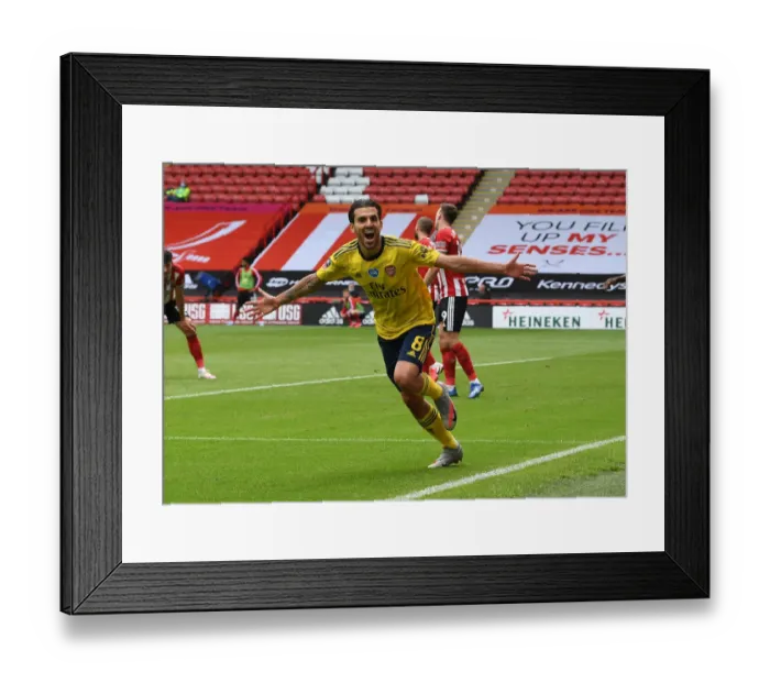 Framed Print : SHEFFIELD, ENGLAND - JUNE 28: Dani Ceballos celebrates scoring Arsenals 2nd goal during the FA Cup Fifth Quarter Final