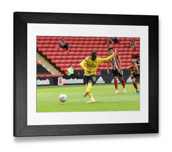 Framed Print : Nicolas Pepe Scores Penalty: Arsenal Advance to FA Cup Semis vs Sheffield United