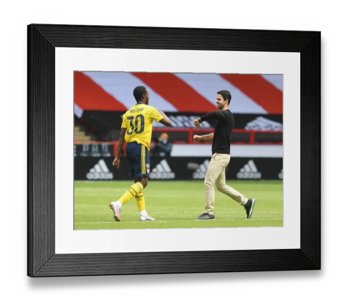 Framed Print : Arsenal's Quarter Final Victory: Mikel Arteta Fists Up with Eddie Nketiah after Sheffield United FA Cup Clash