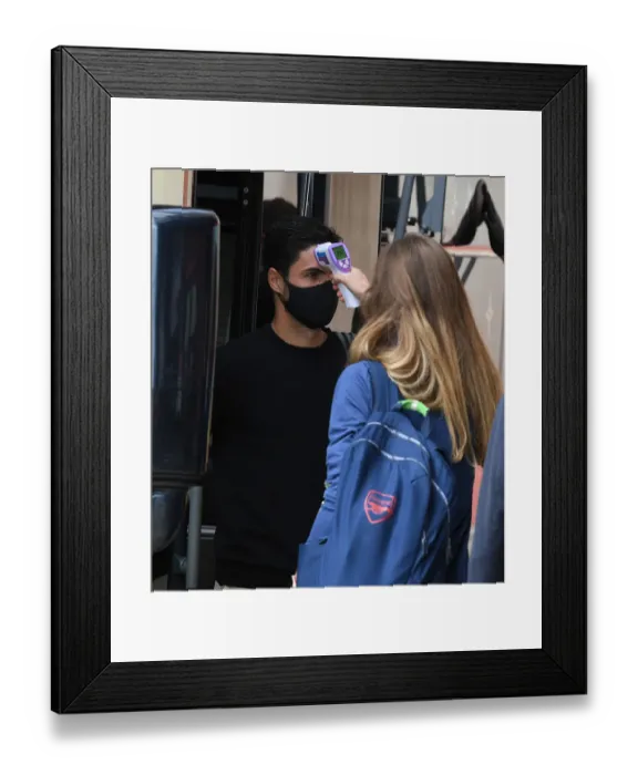 Framed Print : Arsenal's Mikel Arteta Undergoes Temperature Check Before Sheffield United FA Cup Clash Framed Print : Arsenal's Mikel Arteta Undergoes Temperature Check Before Sheffield United FA Cup Clash