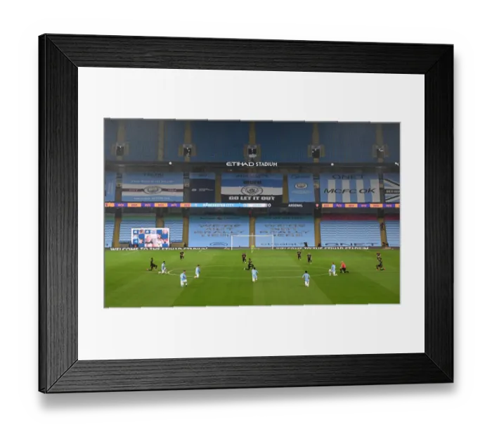 Framed Print : United Against Racism: Manchester City vs. Arsenal - A Powerful Show of Solidarity in the Premier League (June 2020)