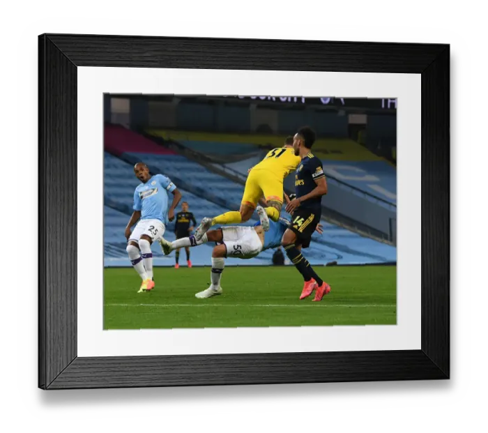 Framed Print : Manchester Derby Drama: Eric Garcia vs. Ederson - Intense Clash at Etihad Stadium (Premier League 2019-20): Two Teammates Collide in Epic Moment Framed Print : Manchester Derby Drama: Eric Garcia vs. Ederson - Intense Clash at Etihad Stadium (Premier League 2019-20): Two Teammates Collide in Epic Moment