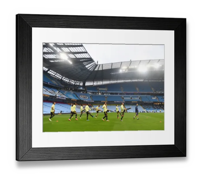Framed Print : Arsenal vs Manchester City: Premier League Showdown - Warm-Up at Etihad Stadium Framed Print : Arsenal vs Manchester City: Premier League Showdown - Warm-Up at Etihad Stadium