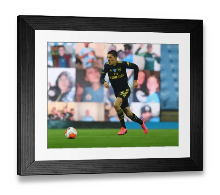 Framed Print : Arsenal's Hector Bellerin Goes Head-to-Head with Manchester City in Premier League Clash Framed Print : Arsenal's Hector Bellerin Goes Head-to-Head with Manchester City in Premier League Clash