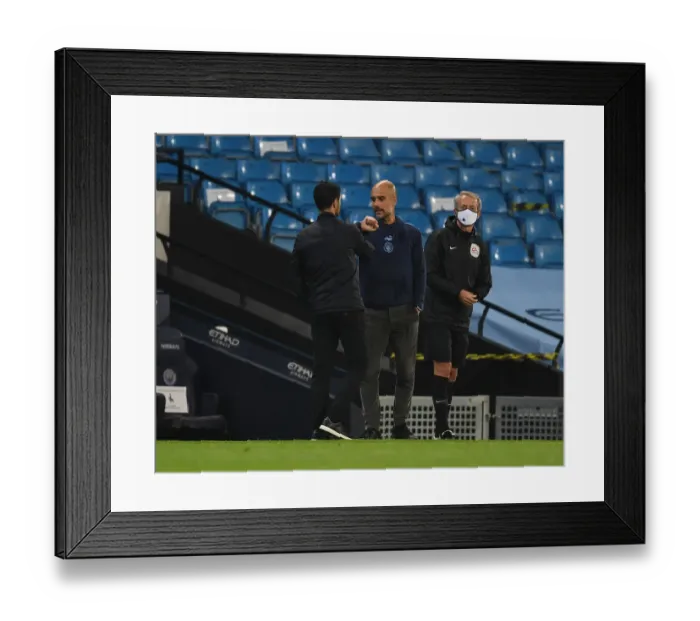 Framed Print : Mikel Arteta and Pep Guardiola: A Season's End Meeting - Manchester City vs Arsenal FC, Premier League 2019-2020 Framed Print : Mikel Arteta and Pep Guardiola: A Season's End Meeting - Manchester City vs Arsenal FC, Premier League 2019-2020