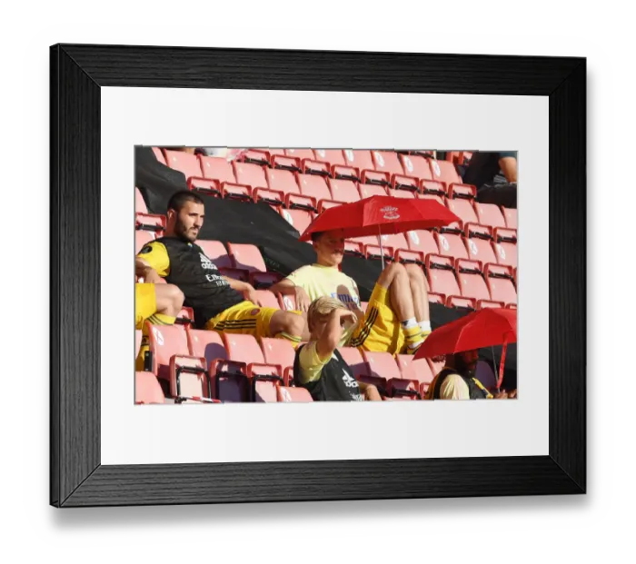 Framed Print : Arsenal Substitutes Kolasinac and Ozil during Southampton vs Arsenal (2019-20)