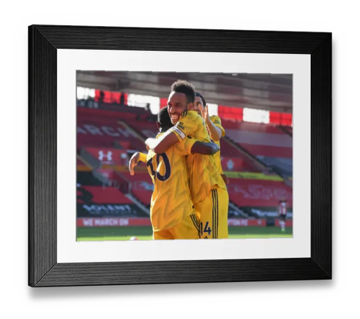 Framed Print : Arsenal's Aubameyang and Nketiah Celebrate Goal Against Southampton (2019-20)