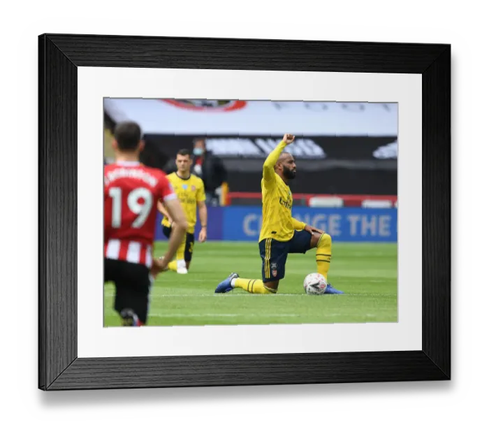 Framed Print : FA Cup Quarterfinal: Alexis Lacazette Kneels Before Sheffield United vs Arsenal