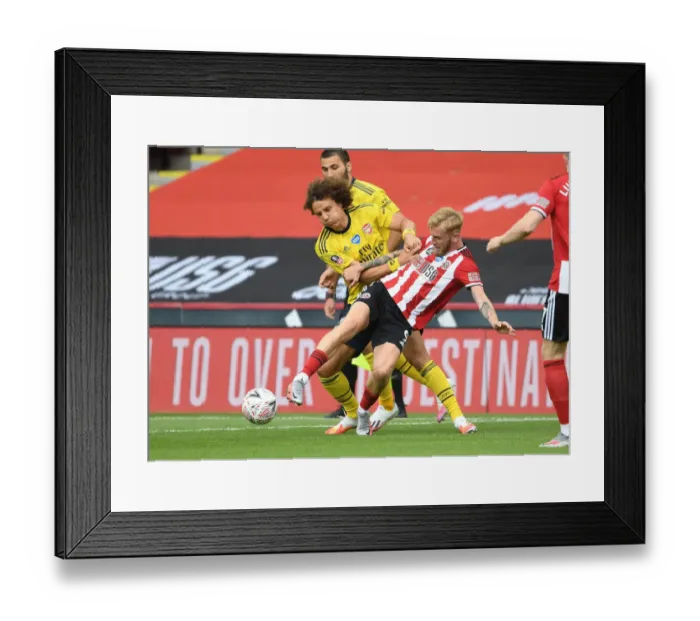 Framed Print : David Luiz vs Olivier McBurnie: A Battle in the FA Cup Quarterfinal Between Sheffield United and Arsenal Framed Print : David Luiz vs Olivier McBurnie: A Battle in the FA Cup Quarterfinal Between Sheffield United and Arsenal
