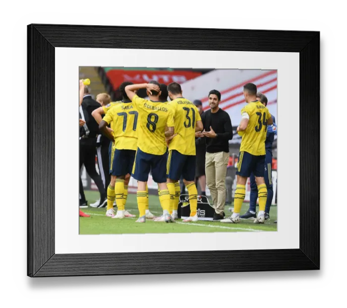 Framed Print : Mikel Arteta Motivates Arsenal Team During FA Cup Quarterfinal vs Sheffield United