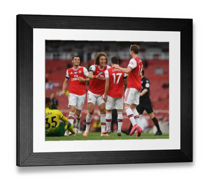Framed Print : Arsenal's Cedric Soares and David Luiz Celebrate Goals Against Norwich City (2019-20)