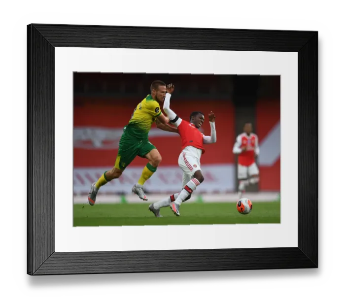 Framed Print : Arsenal's Nketiah Foul by Stiepermann: Intense Clash in Arsenal vs Norwich (2019-20) Premier League