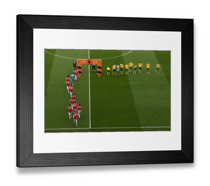 Framed Print : Arsenal and Norwich Players Line Up Ahead of Premier League Clash at Emirates Stadium