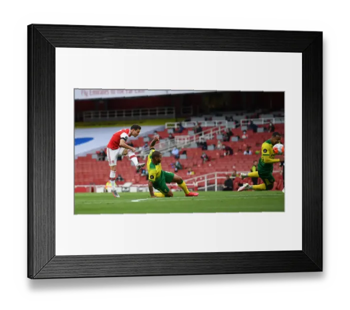 Framed Print : Arsenal's Cedric Soares Scores Fourth Goal Against Norwich City (2019-20)