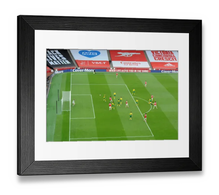 Framed Print : Cedric Soares Scores Arsenal's Fourth Goal: Arsenal 4-0 Norwich City (July 2020)