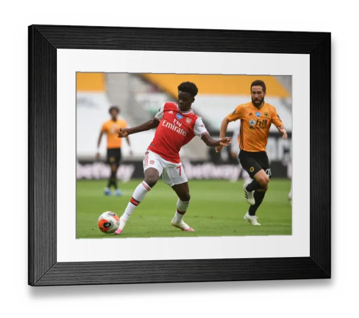 Framed Print : Saka Under Pressure: Wolverhampton Wanderers vs. Arsenal FC, Premier League 2019-2020