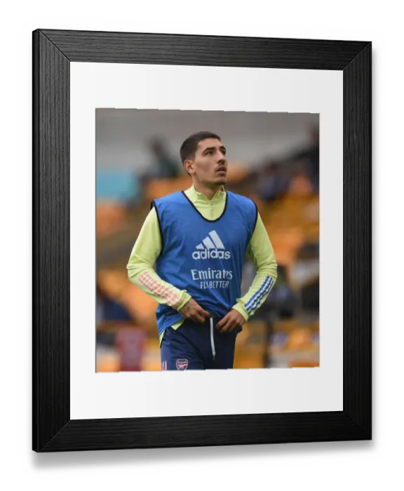 Framed Print : Arsenal's Hector Bellerin Warming Up Ahead of Wolverhampton Wanderers Clash (Premier League 2019-20)