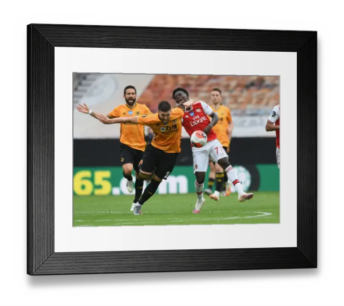 Framed Print : Saka Foul: Wolverhampton Wanderers vs. Arsenal FC, Premier League 2019-2020 Framed Print : Saka Foul: Wolverhampton Wanderers vs. Arsenal FC, Premier League 2019-2020