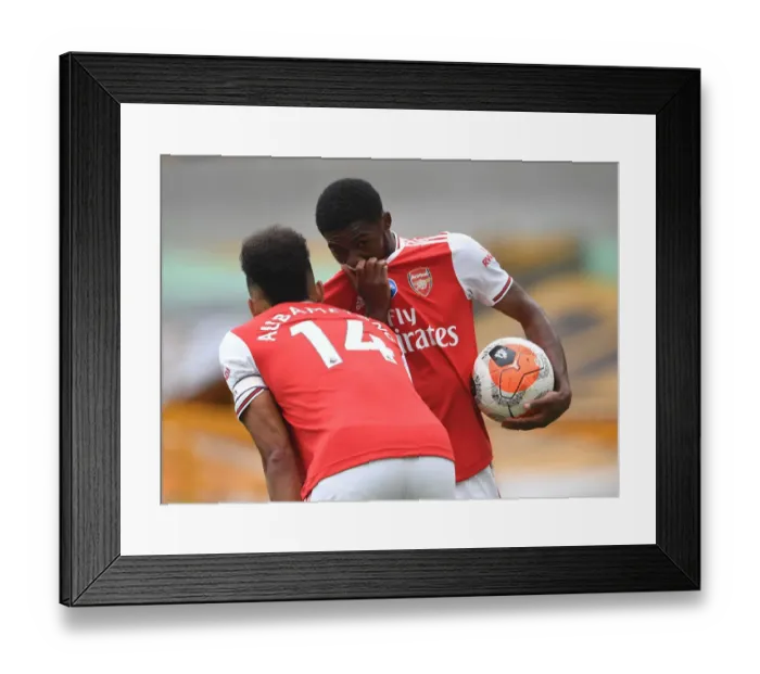 Framed Print : Arsenal's Aubameyang and Maitland-Niles in Deep Conversation during Wolverhampton Clash (2019-20) Framed Print : Arsenal's Aubameyang and Maitland-Niles in Deep Conversation during Wolverhampton Clash (2019-20)