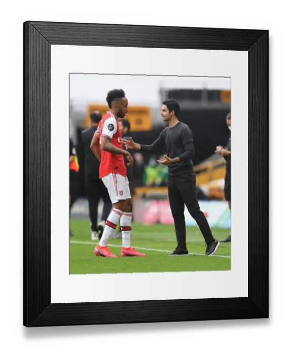 Framed Print : Arsenal's Mikel Arteta Coaches Aubameyang Amidst Wolverhampton Tussle (2019-2020)