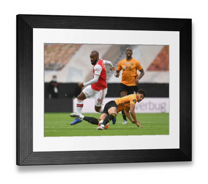 Framed Print : Lacazette vs Gibbs-White: Battle at Molineux - Wolverhampton Wanderers vs Arsenal FC, Premier League 2019-2020