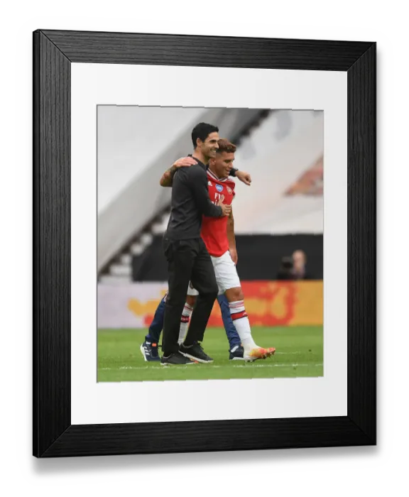 Framed Print : Arsenal's Mikel Arteta Celebrates with Lucas Torreira after Wolverhampton Win Framed Print : Arsenal's Mikel Arteta Celebrates with Lucas Torreira after Wolverhampton Win