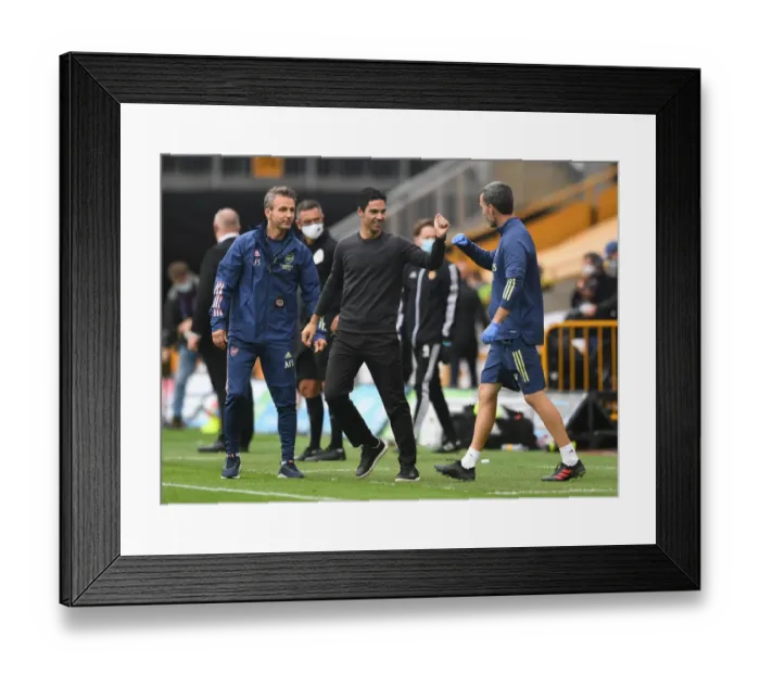 Framed Print : Mikel Arteta Celebrates Arsenal's Second Goal Against Wolverhampton Wanderers (2019-2020)