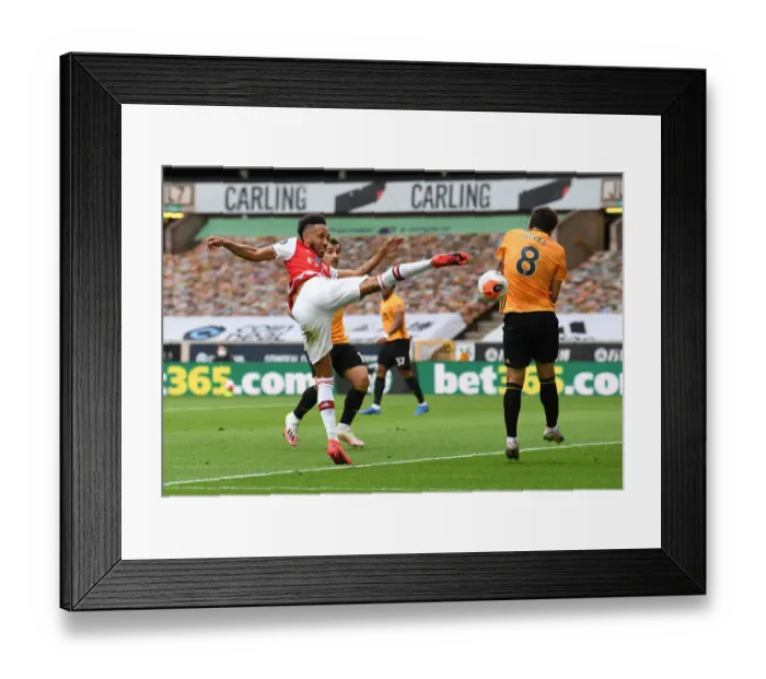 Framed Print : Aubameyang vs. Neves: Intense Moment at Wolverhampton- Arsenal FC in Premier League (2019-20) Framed Print : Aubameyang vs. Neves: Intense Moment at Wolverhampton- Arsenal FC in Premier League (2019-20)