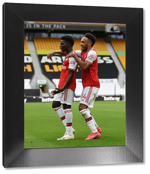 Saka and Aubameyang Celebrate Goal: Wolverhampton Wanderers vs. Arsenal FC, Premier League 2019-2020