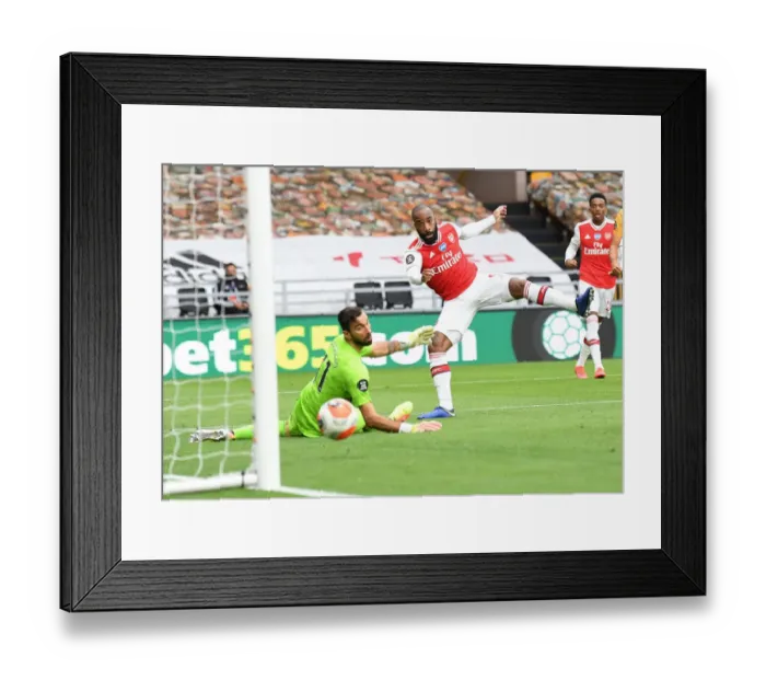 Framed Print : Alexandre Lacazette Scores Arsenal's Second Goal: Wolverhampton Wanderers vs Arsenal, Premier League 2019-2020 - Lacazette's Strike at Molineux