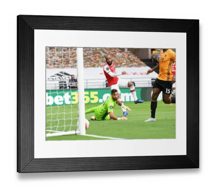 Framed Print : Alexandre Lacazette Scores Arsenal's Second Goal: Wolverhampton Wanderers vs Arsenal, Premier League 2019-2020 (July 4, 2020)