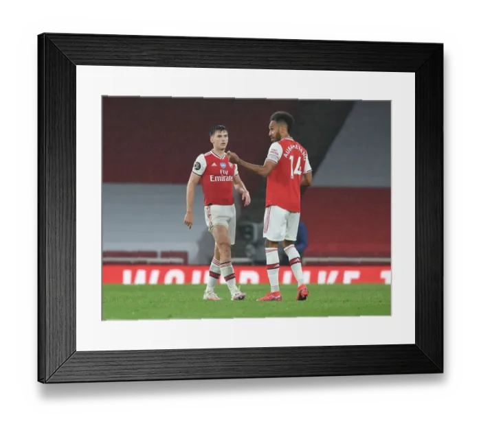 Framed Print : Arsenal's Aubameyang and Tierney in Action against Leicester City (2019-20) Framed Print : Arsenal's Aubameyang and Tierney in Action against Leicester City (2019-20)